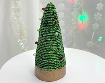 Miniature Beaded Christmas Tree, Tabletop Mantel Decor
