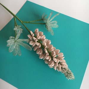 Pink lupine beaded flowers on stems French beaded flower