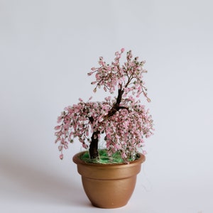 Sakura bonsai tree Cherry blossom bonsai beaded tree Wire tree sculpture