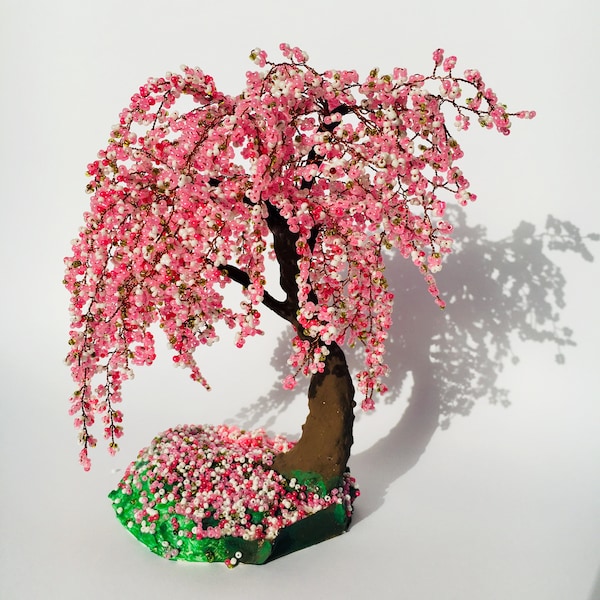 Bonsai de Cerejeira com Miçangas, Escultura Japonesa de Sakura