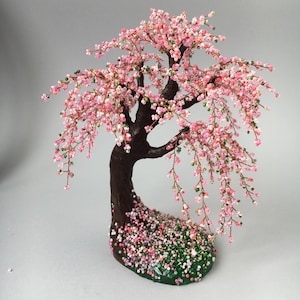 Árvore bonsai Sakura Árvore bonsai flor de cerejeira Decoração de escritório Escultura de árvore de arame