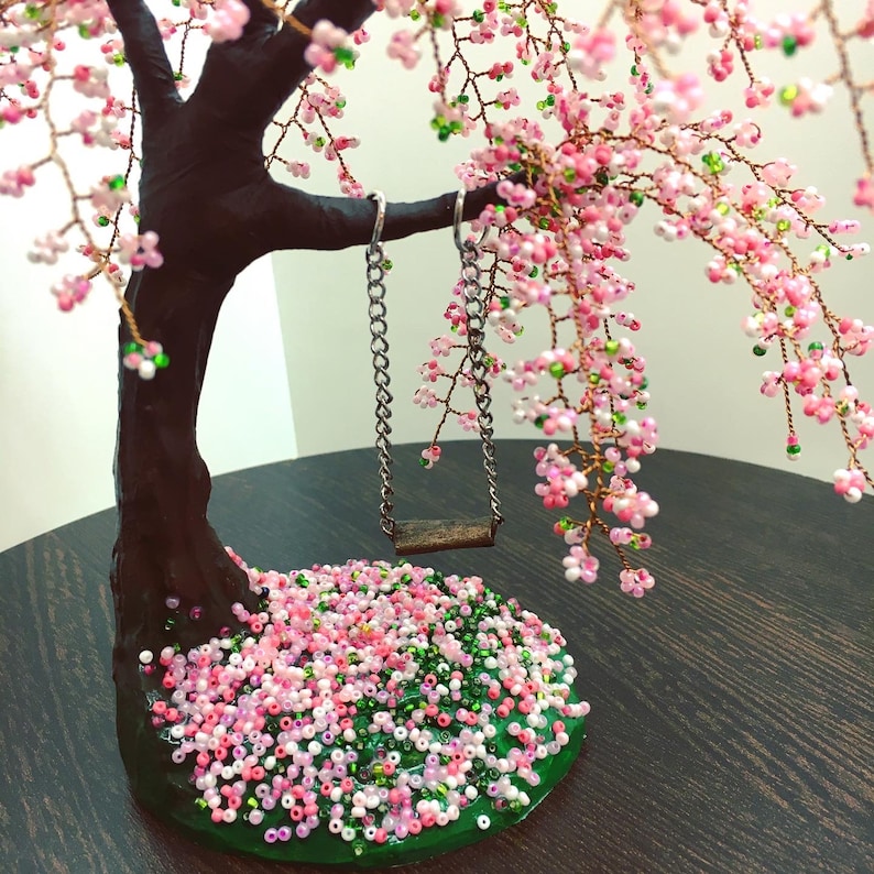 Cherry Blossom Bonsai Tree with Swing - Aesthetic Desk Decor image 10