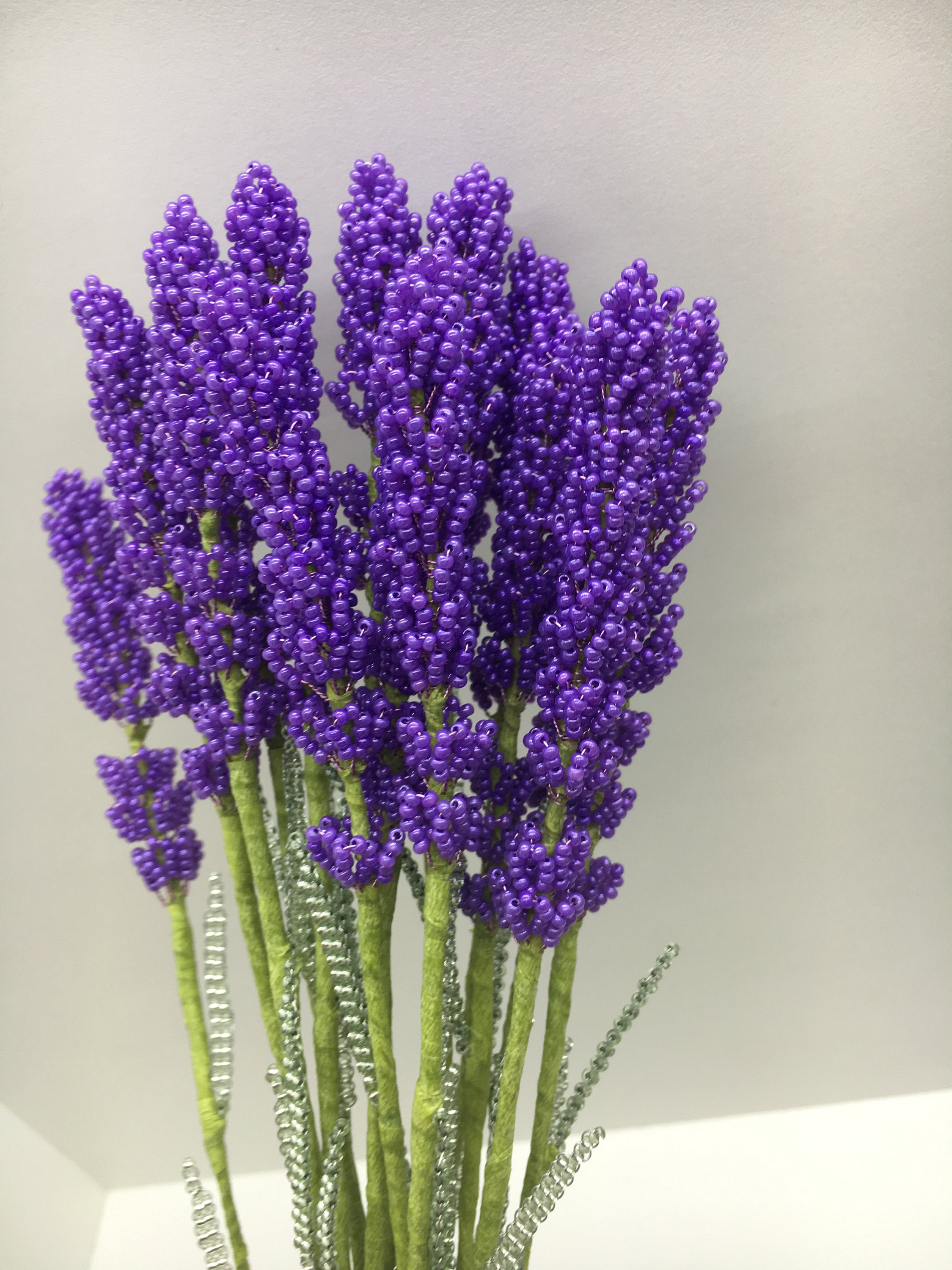 Beaded Lavender Bouquet, Czech Beads, Wire Sculpture, Home Decor