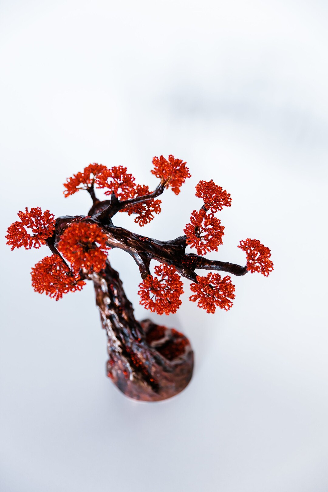 Red Bonsai Tree Beaded Wire Tree Sculpture Handmade Gifts Beaded Bonsai