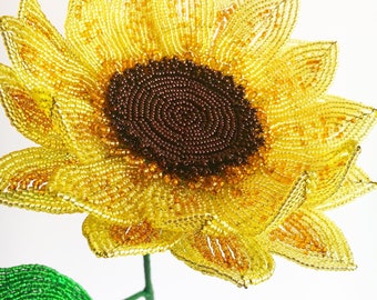 Sun flower decor French beaded flower Sunflower gifts for her