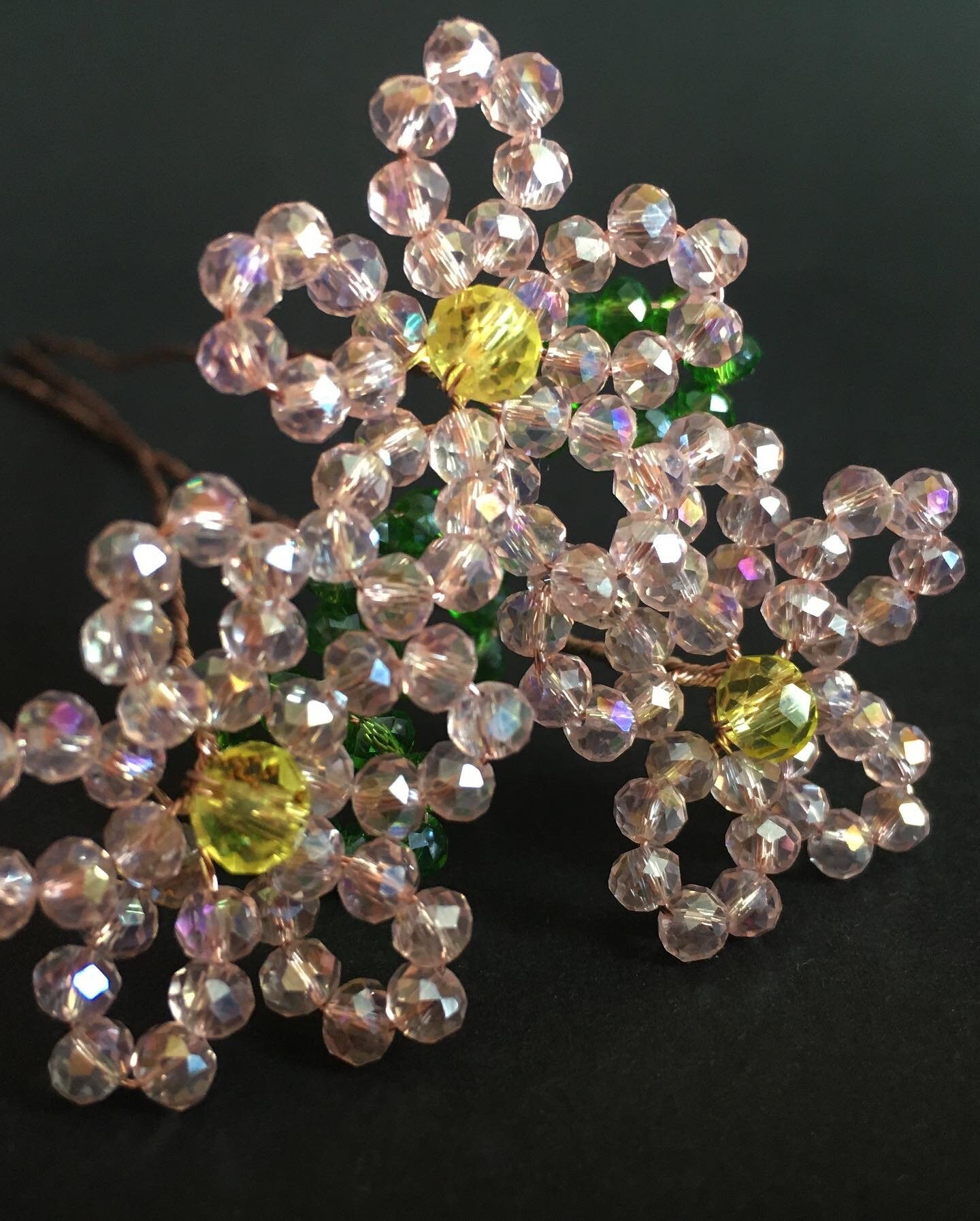 Pink glass flowers with stems Crystal flower bead Etsy