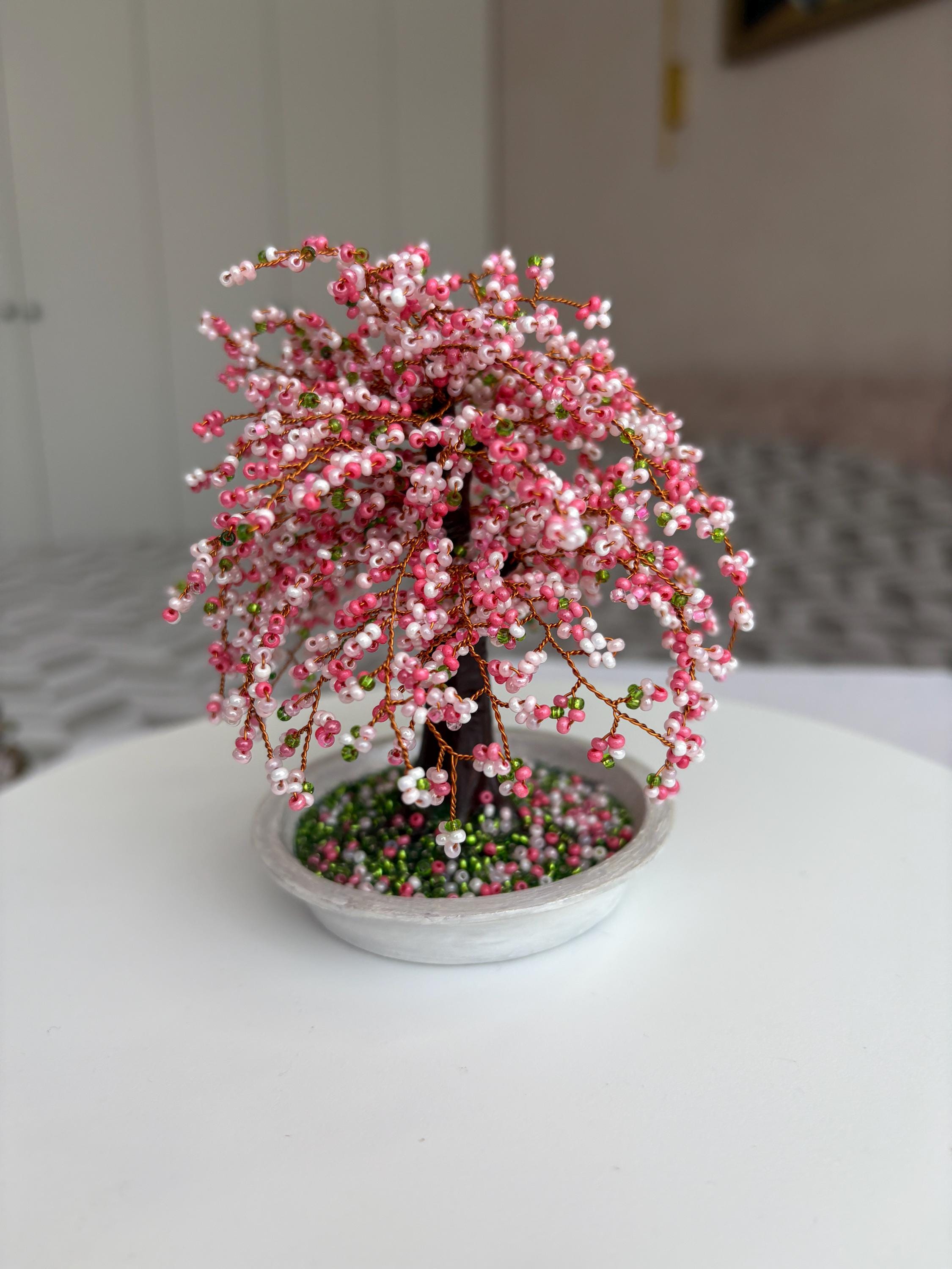 ビーズ細工の桜の盆栽 – プレシオサ・チェコガラスビーズ使用 – 手作り