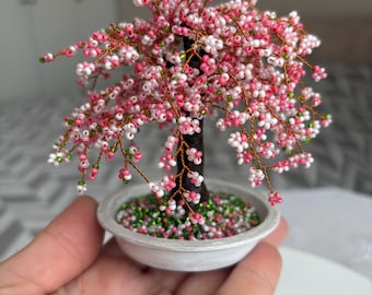手作りの桜の盆栽 – プレシオサ社製チェコガラスビーズと銅線彫刻