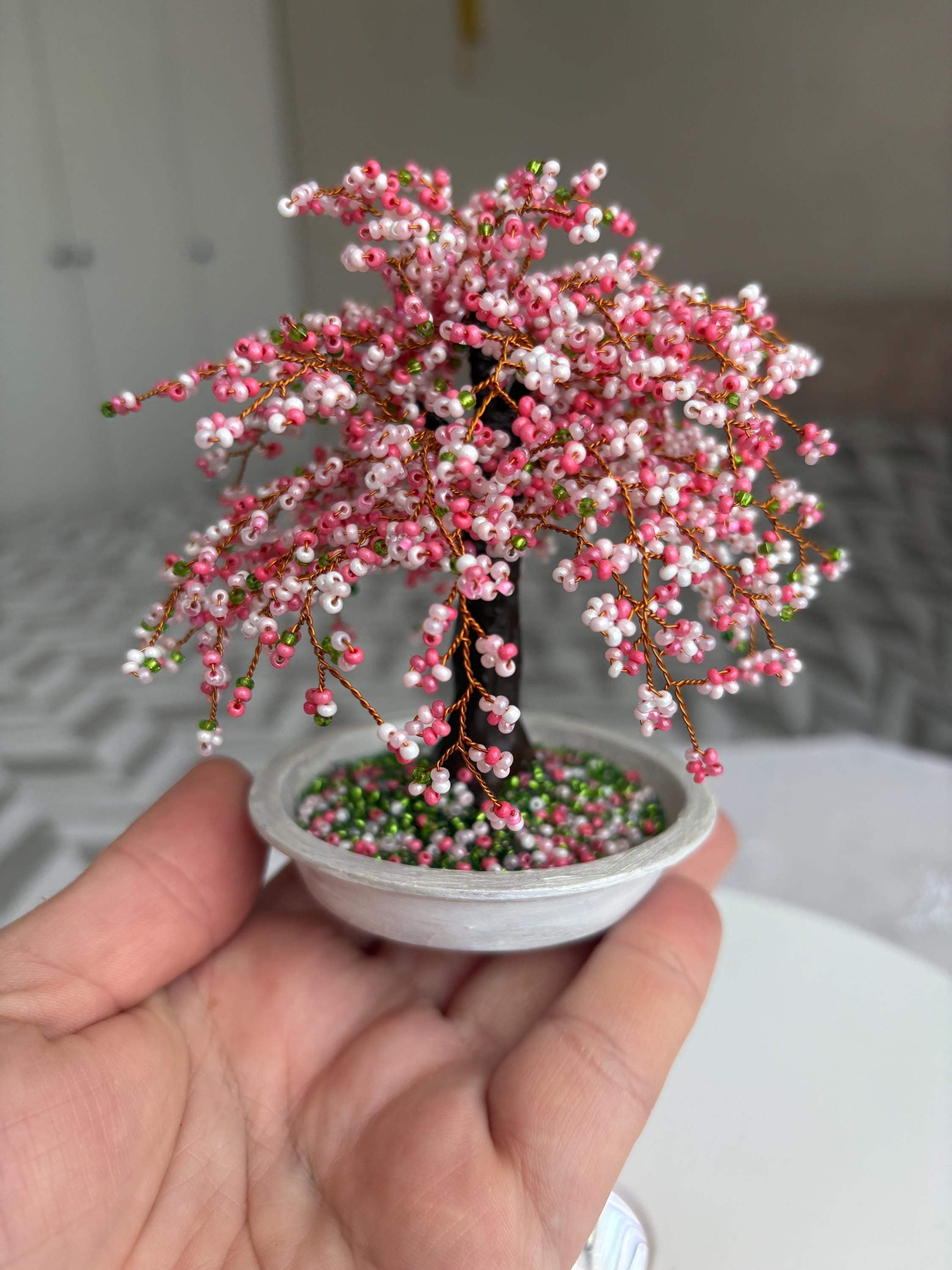 手作りの桜の盆栽 – プレシオサ社製チェコガラスビーズと銅線彫刻