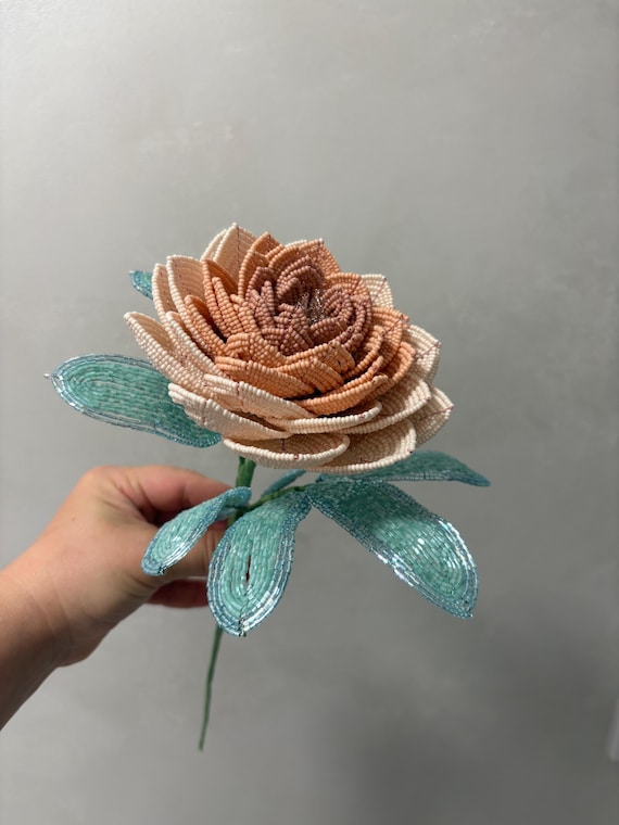 Regencycore decor Peony french beaded flowers Rustic farmhouse decor Office gift ideas