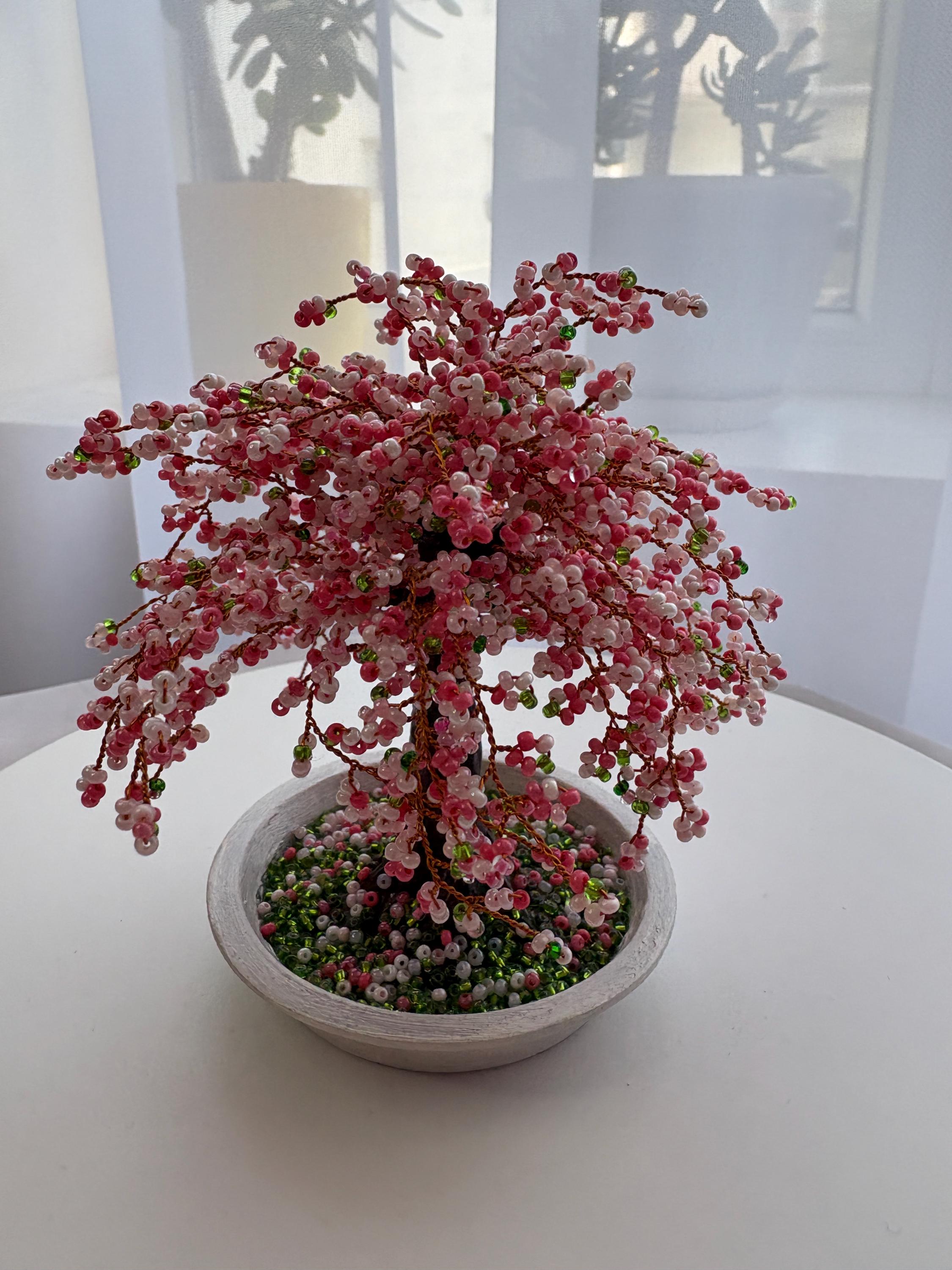 手作りの桜の盆栽 – プレシオサ社製チェコガラスビーズと銅線彫刻