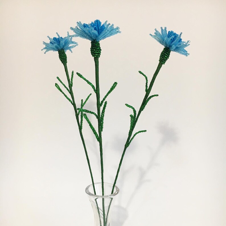 Cornflower blue French beaded flower Bouquet Set of 3 flower Etsy