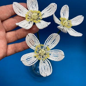 White anemone flower stem French beaded flowers table centerpiece