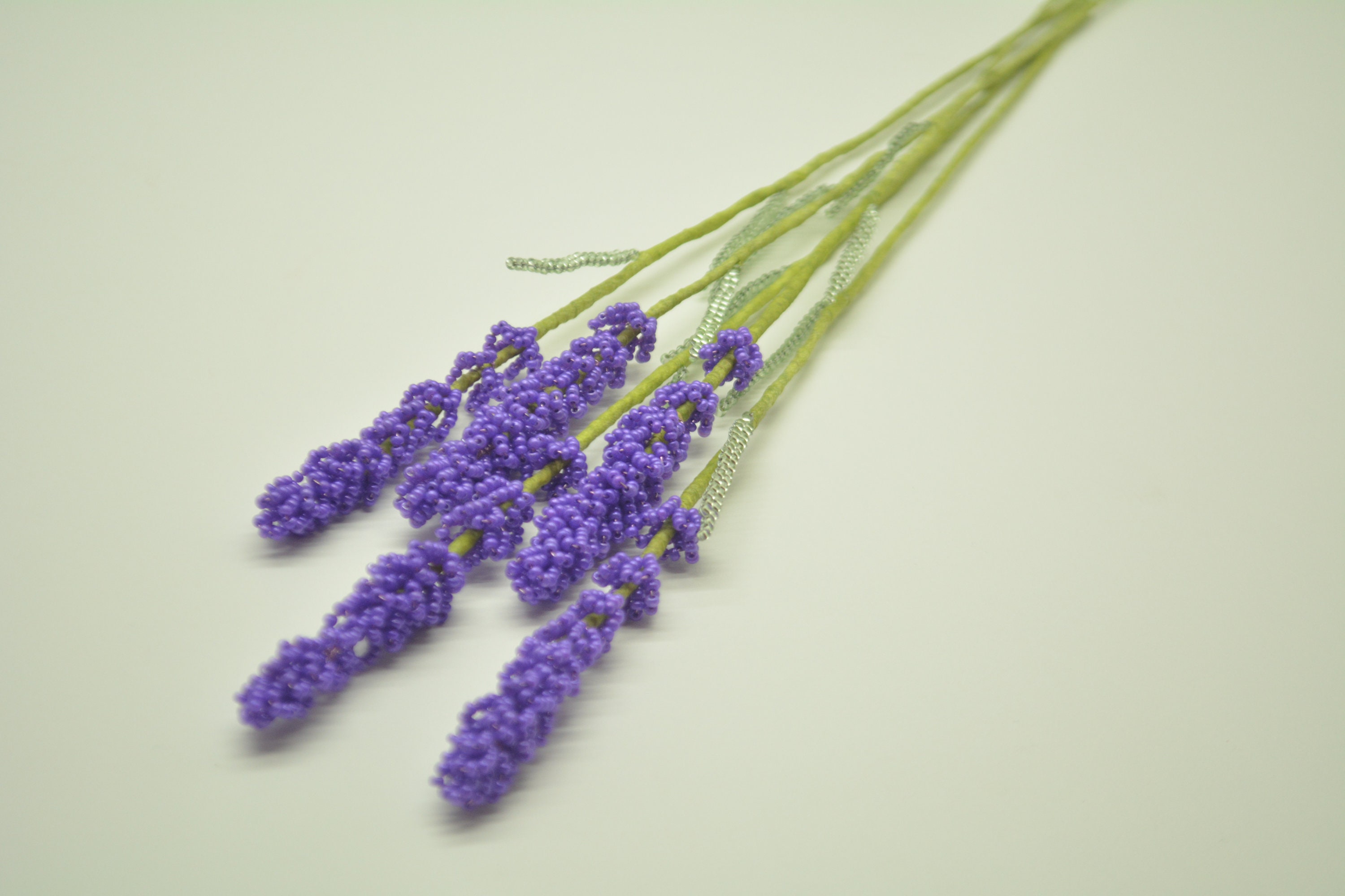 Beaded Lavender Bouquet, Czech Beads, Wire Sculpture, Home Decor