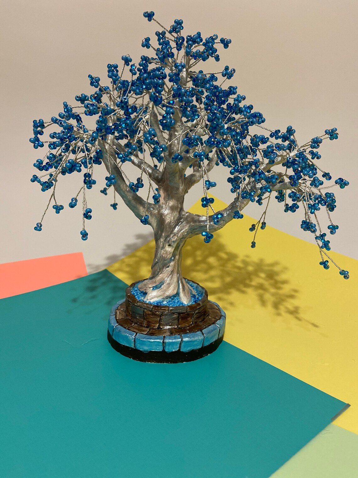 Blue beaded tree of life art Wire tree sculpture Etsy