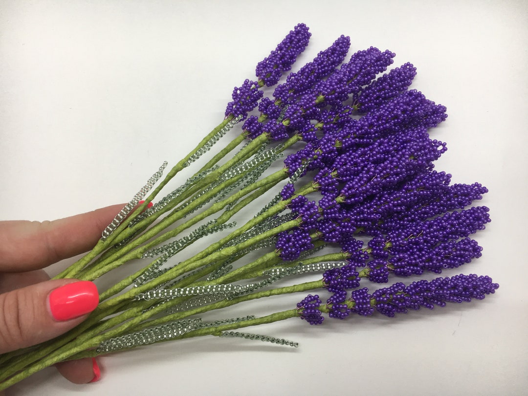 Beaded Lavender Bouquet, Czech Beads, Wire Sculpture, Home Decor