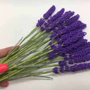 Bouquet lavender beaded flower Home decor Gift for her Arrangement beaded flowers Wire bead sculpture Ultra violet flower