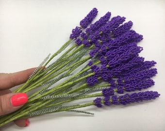 Bouquet lavender beaded flower Home decor Gift for her Arrangement beaded flowers Wire bead sculpture Ultra violet flower