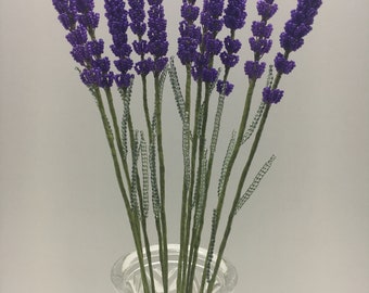 Beaded Lavender Bouquet, Czech Beads, Wire Sculpture, Home Decor