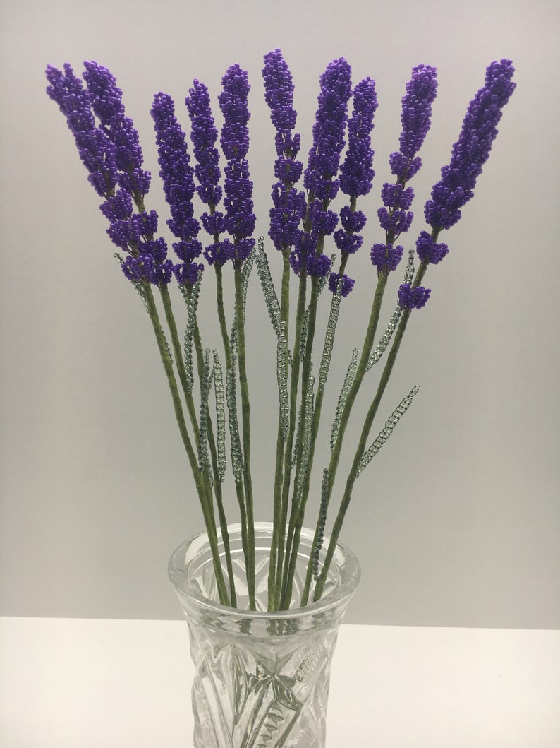 Bouquet lavender beaded flower Home decor Gift for her Arrangement beaded flowers Wire bead sculpture Ultra violet flower