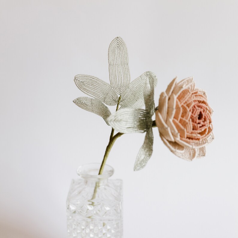 Regencycore decor Peony french beaded flowers Rustic farmhouse decor Office gift ideas