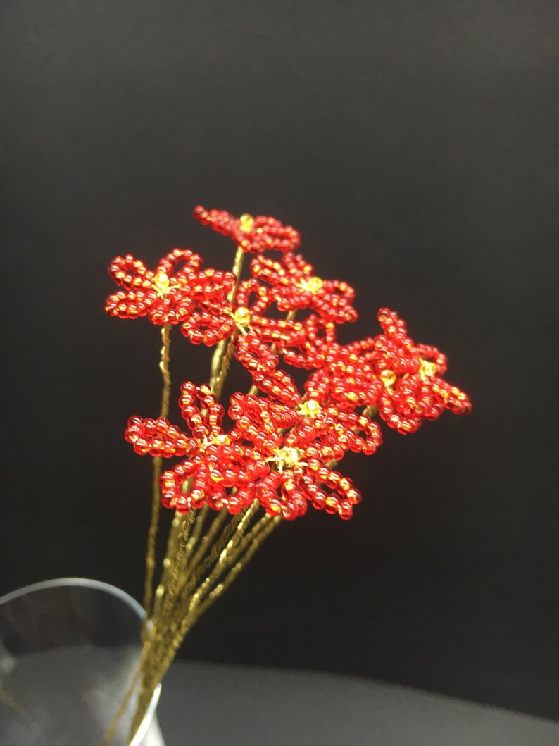 Red Glass Flowers With Stems Wire Flower Decoration Etsy