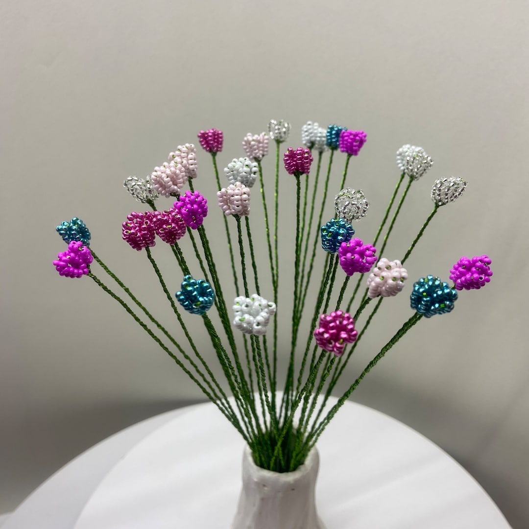 Pink Glass Flowers With Stems Wire Flower Decoration Beaded Flowers