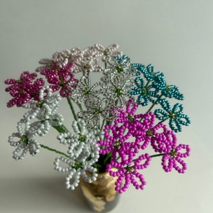 Pink glass flowers with stems Wire flower decoration beaded flowers Millinery flowers Handmade flowers Wire sculpture Artificial flowers