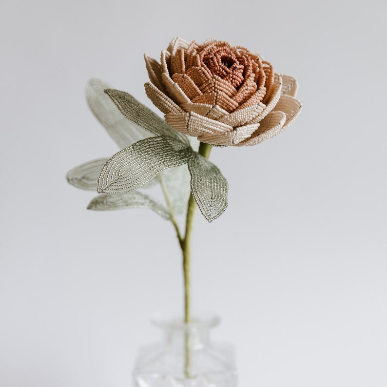 Regencycore decor Peony french beaded flowers Rustic farmhouse decor Office gift ideas