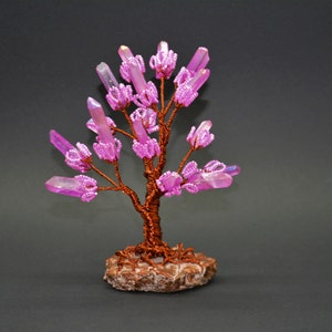 Escultura única de árvore de arame, árvore de cerejeira, bonsai de quartzo, árvore da vida