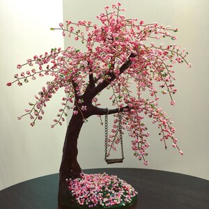 Cherry Blossom Bonsai Tree with Swing - Aesthetic Desk Decor image 7