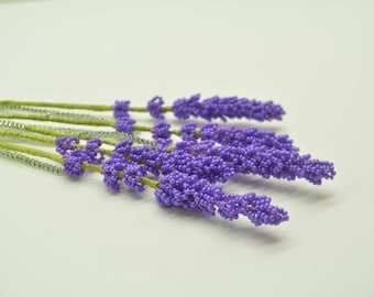 Beaded Lavender Bouquet, Czech Beads, Wire Sculpture, Home Decor