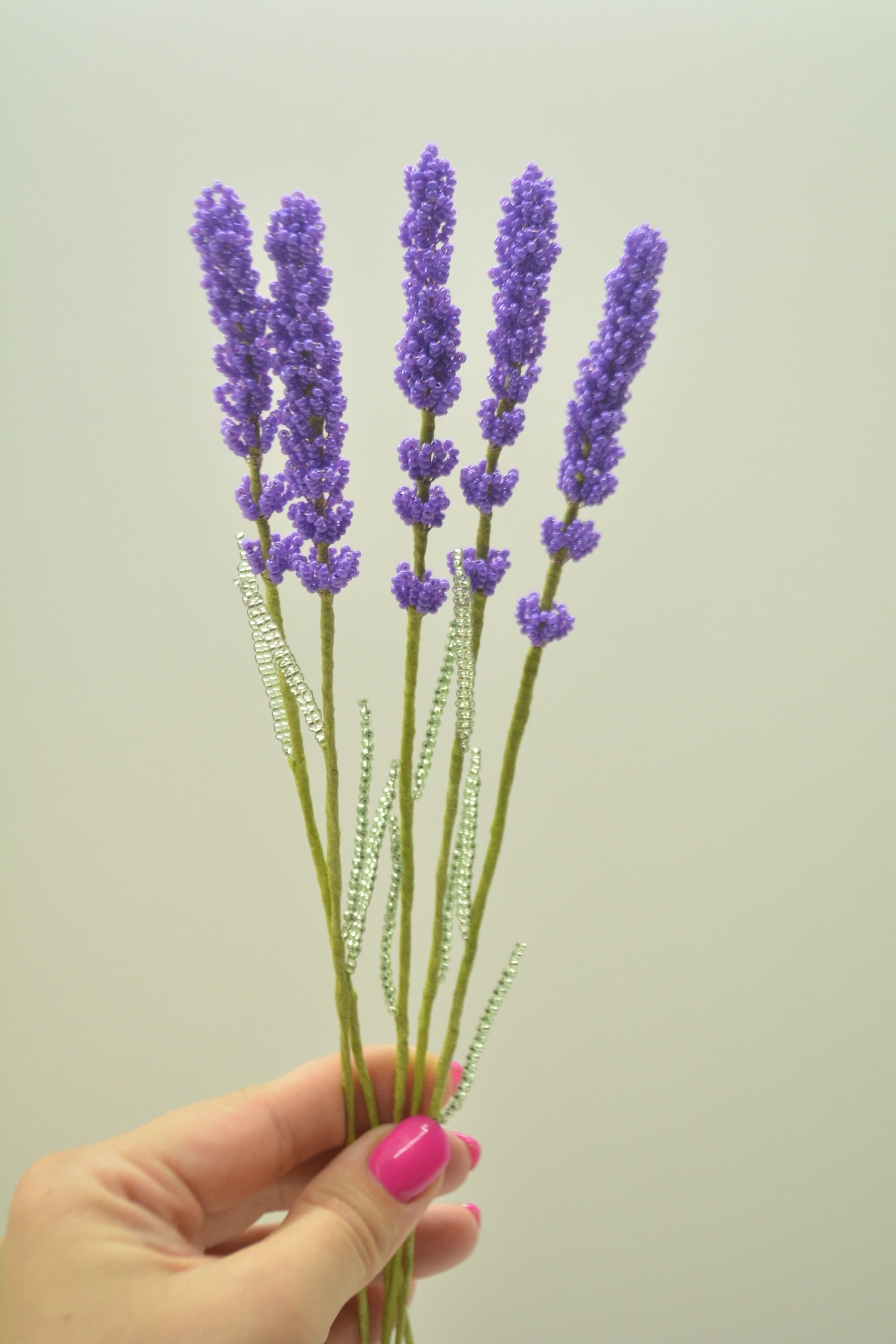 Beaded Lavender Bouquet, Czech Beads, Wire Sculpture, Home Decor
