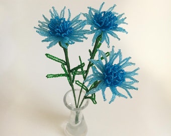 Cornflower blue French beaded flower Bouquet Set of 3 flower