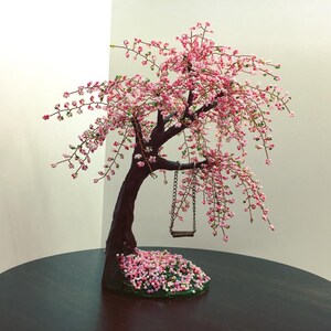 Cherry Blossom Bonsai Tree with Swing - Aesthetic Desk Decor image 8