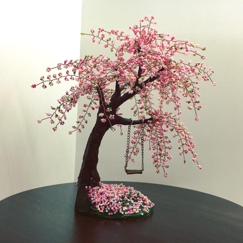 Cherry Blossom Bonsai Tree with Swing - Aesthetic Desk Decor image 8