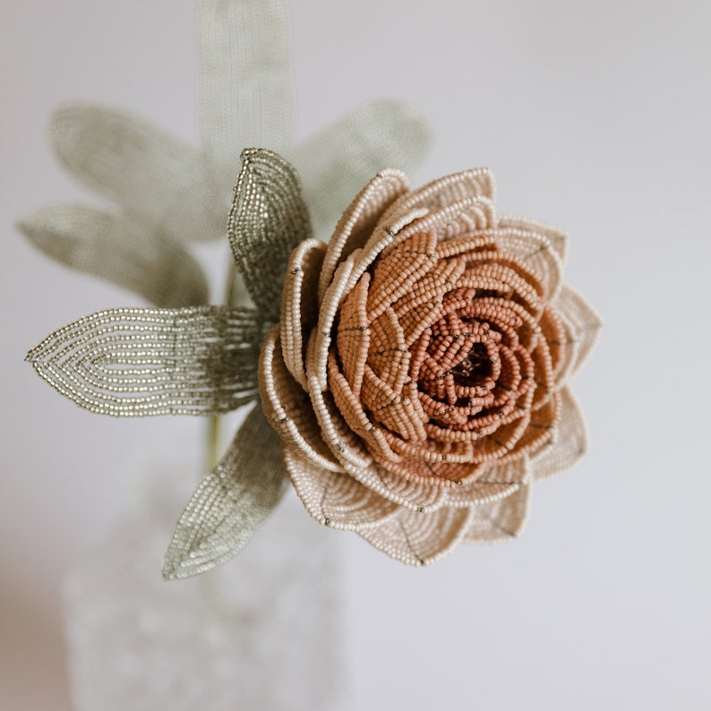 Regencycore decor Peony french beaded flowers Rustic farmhouse decor Office gift ideas