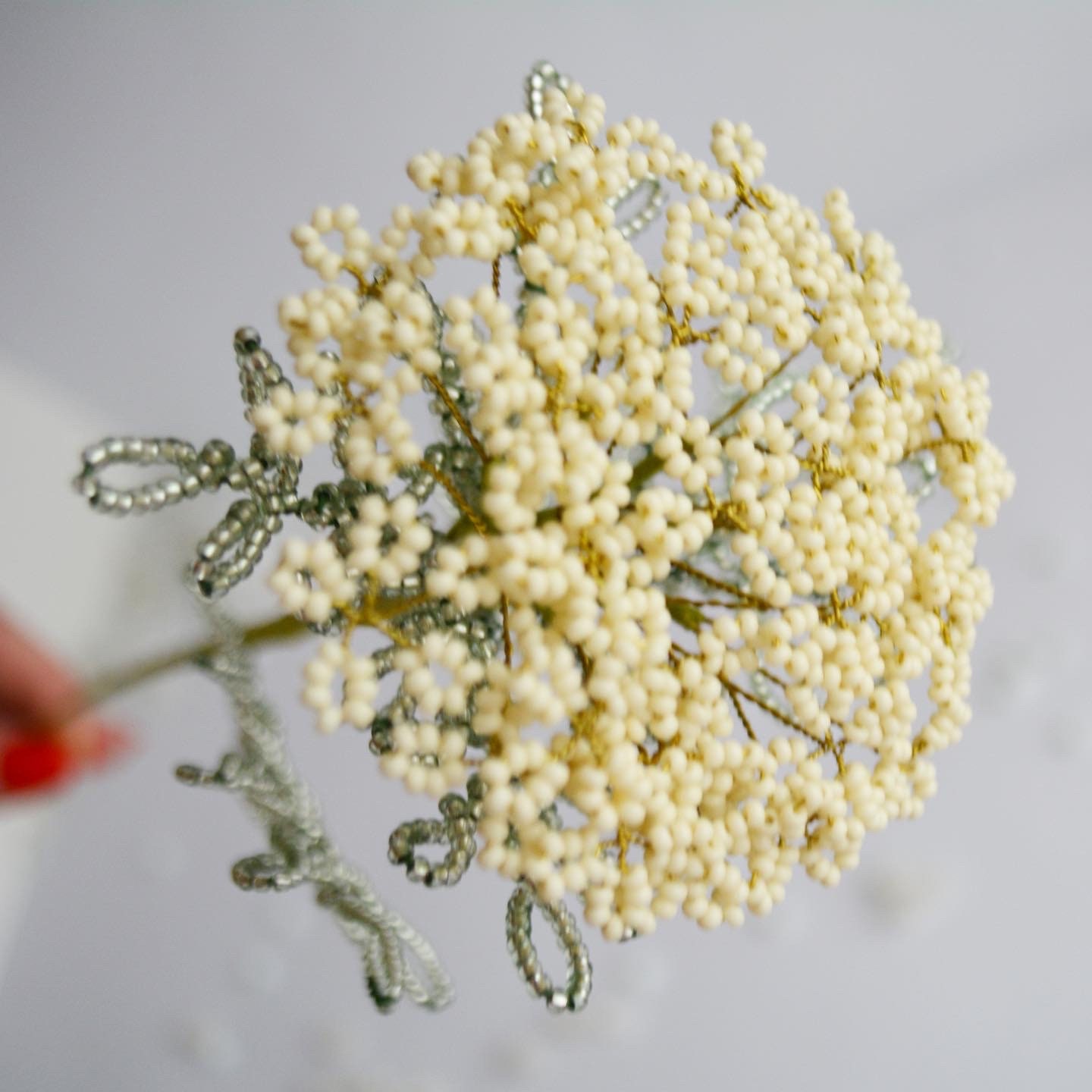 Beige wildflower stem French beaded flower Field flower centerpiece Light academia decor