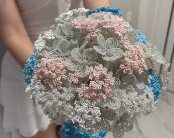 Bruidsboeket met kralen, pastelkleurige trouwbloemen als aandenken, Tsjechische glazen bloemstukken, handgemaakte luxe trouwdecoratie, bruidsbloemen op maat