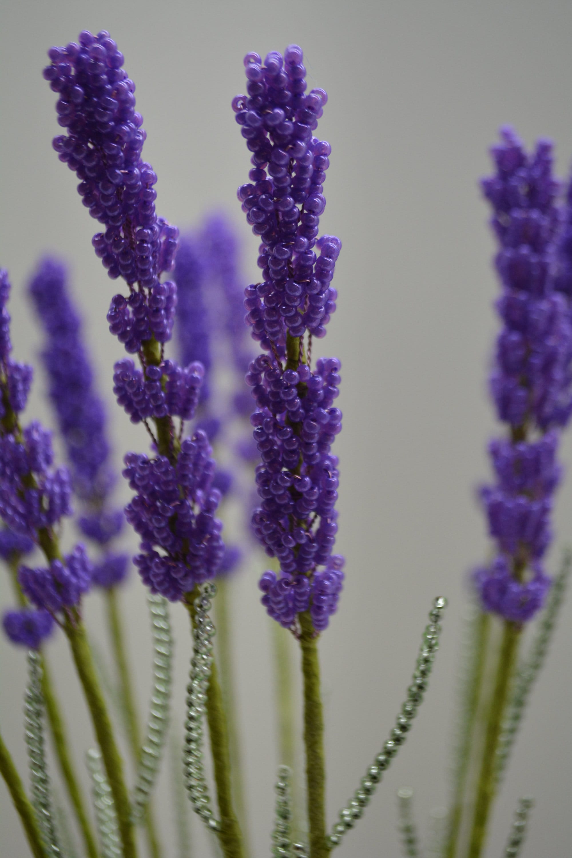 Beaded Lavender Bouquet, Czech Beads, Wire Sculpture, Home Decor