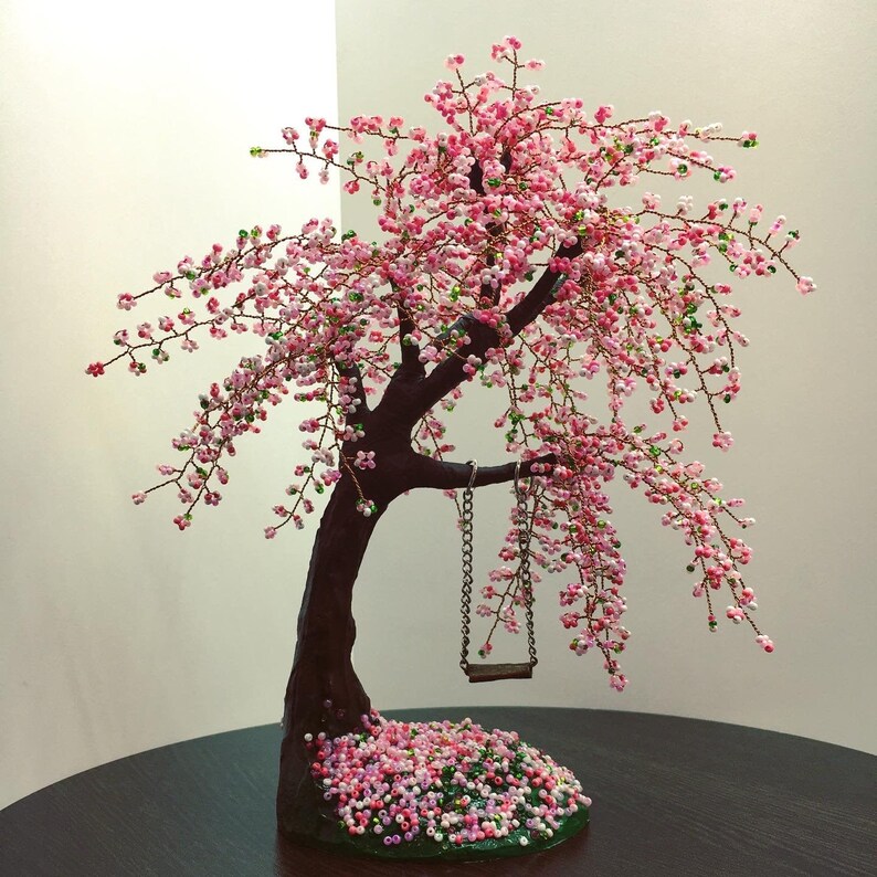 Cherry Blossom Bonsai Tree with Swing - Aesthetic Desk Decor image 2