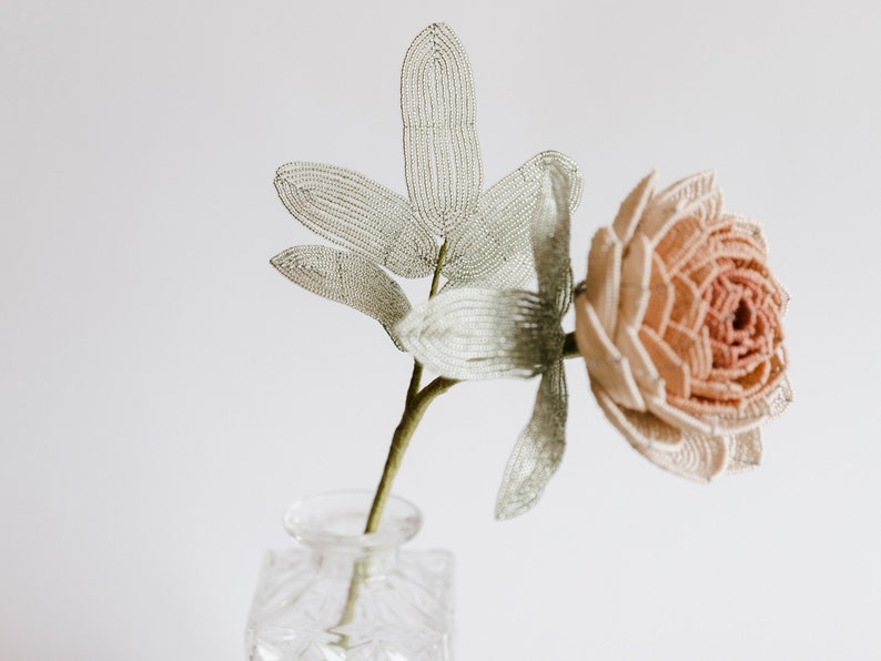 Regencycore decor Peony french beaded flowers Rustic farmhouse decor Office gift ideas