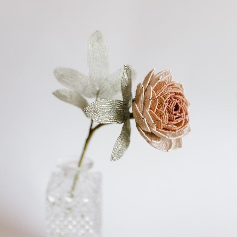 Regencycore decor Peony french beaded flowers Rustic farmhouse decor Office gift ideas