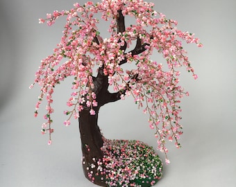 Árbol de cuentas japonés Flor de cerezo bonsái árbol de cuentas Árbol envuelto en alambre Escultura de árbol de alambre