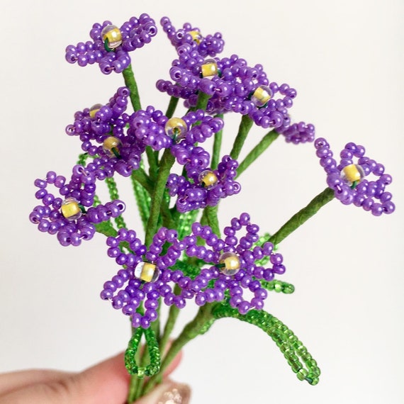 Beaded Wildflower Bouquet, 5 Purple Czech Bead Flower Stems - Etsy
