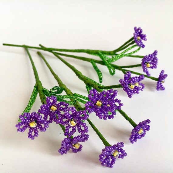 ✽Handmade✽Beads Flower✽LavenderのブーケA✽5本✽ Beaded Wildflower Bouquet, 5 Purple Czech Bead Flower Stems - Etsy