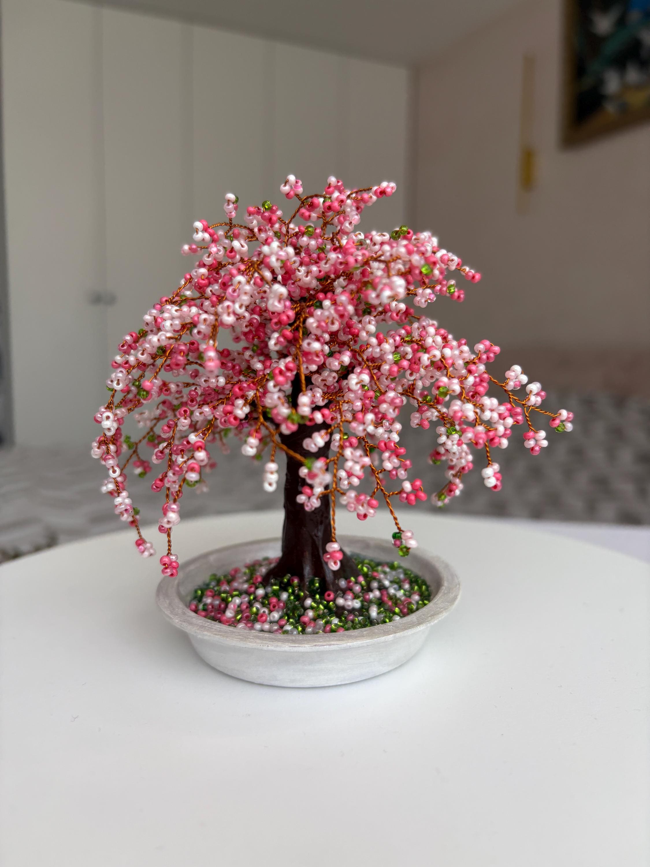 ビーズ細工の桜の盆栽 – プレシオサ・チェコガラスビーズ使用 – 手作り