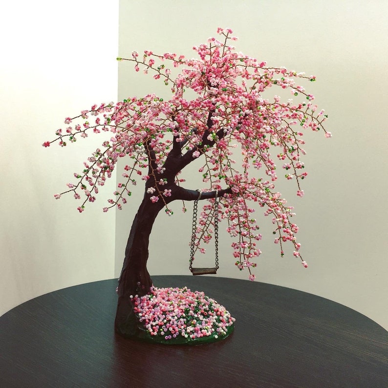 Cherry blossom bonsai tree with swing Room decorations Aesthetic desk decor