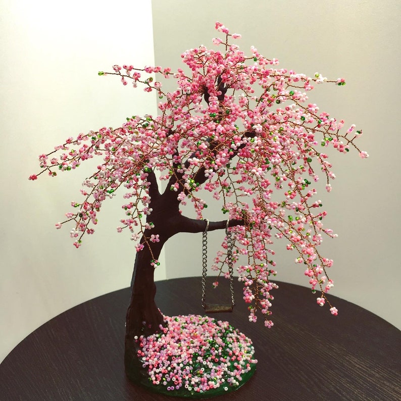 Cherry Blossom Bonsai Tree with Swing - Aesthetic Desk Decor image 3