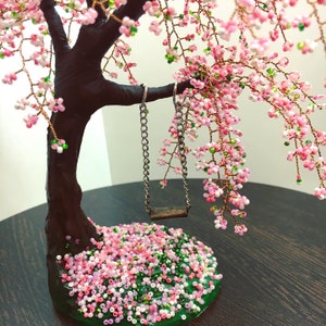 Cherry Blossom Bonsai Tree with Swing - Aesthetic Desk Decor image 4